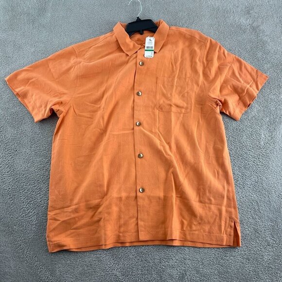 Mens Al Fresco Tropics Peach Melt Silk Short Sleeve Shirt Size L/G NWT 1966
